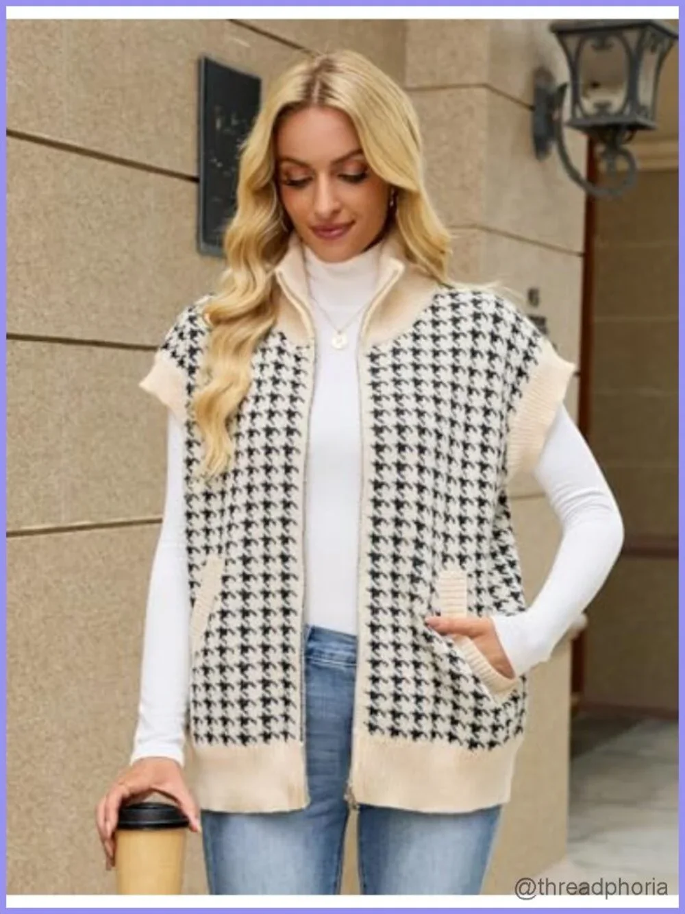 Women's Zip Up Knit Sweater Vest, Cap Sleeve Cardigan with Pockets